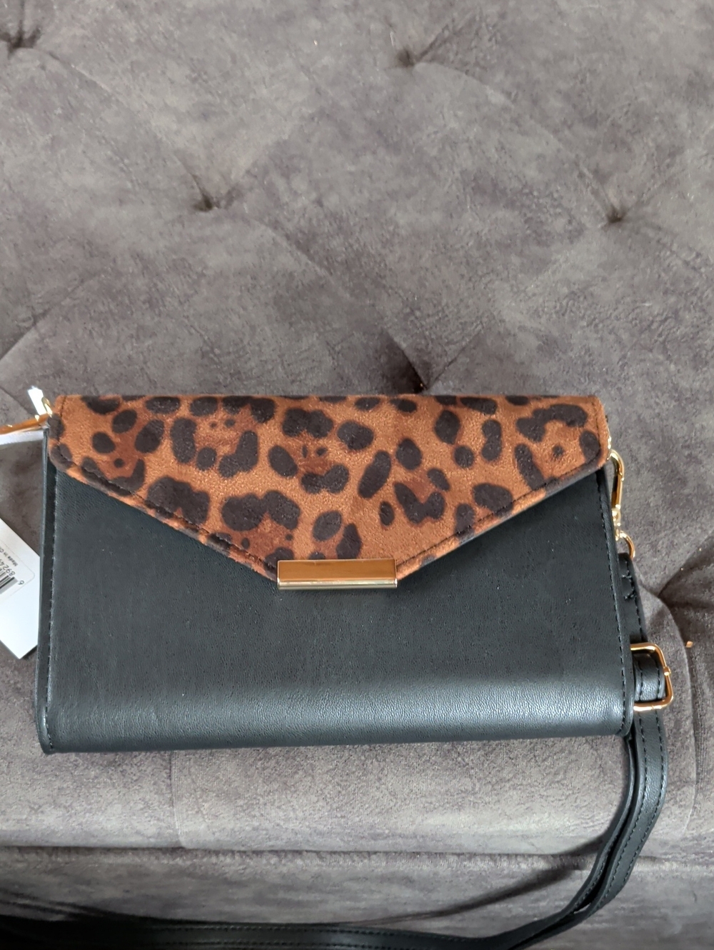 Save The Girls Leather Crossbody Bag with Leopard Flap And  Touchscreen Window